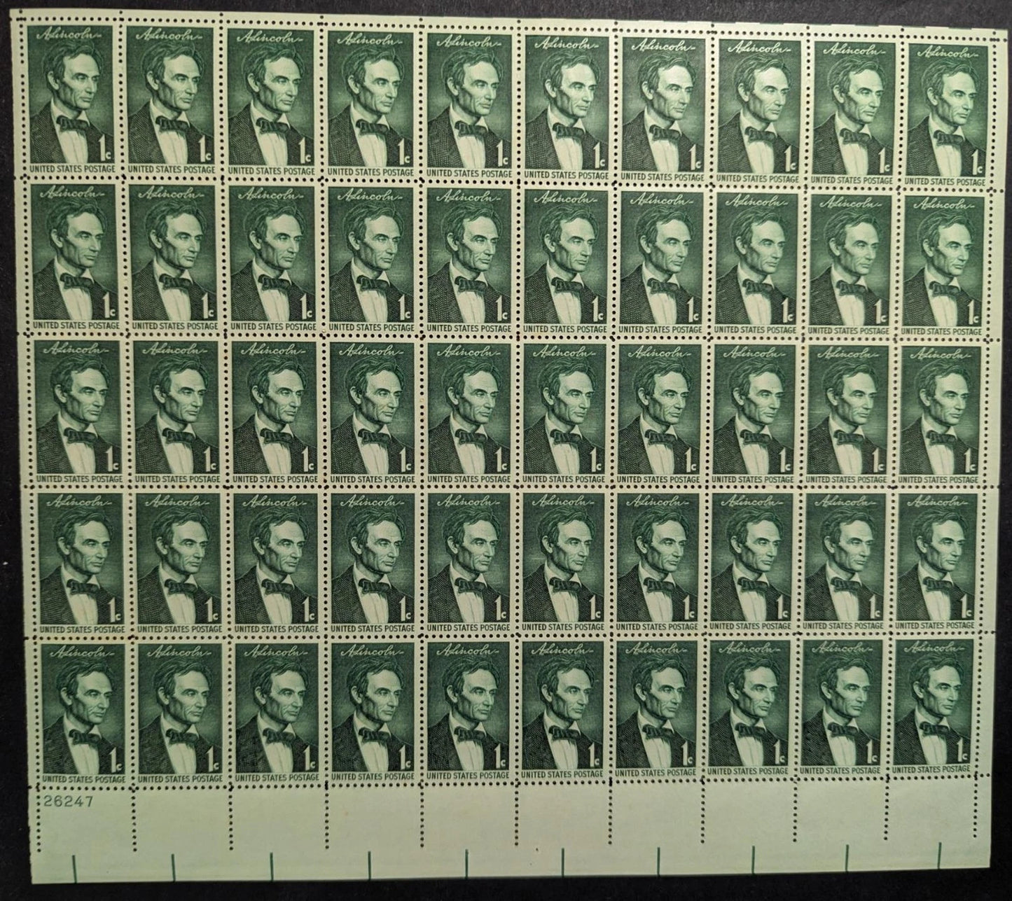 1959 USA 1c Abe Lincoln Sheet -Scott 1113 -MNH, Undisturbed OG -No Sig Flaws