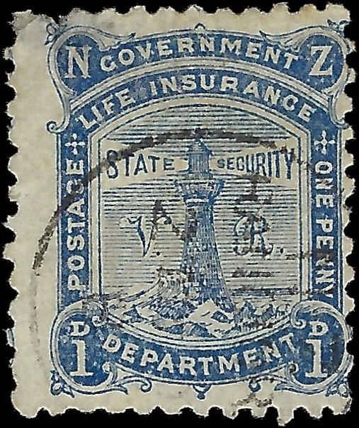 c1906 - New Zealand Life Insurance Stamp - Scott # OY12, Used - Thin Top Left