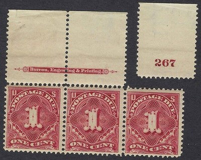 c1895 - Postage Due Scott J38 MNH, OG Imprint Strip of 3 - READ