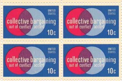 1975 Collective Bargaining Block of 4 10c Postage Stamps, Scott1558, MNH, OG