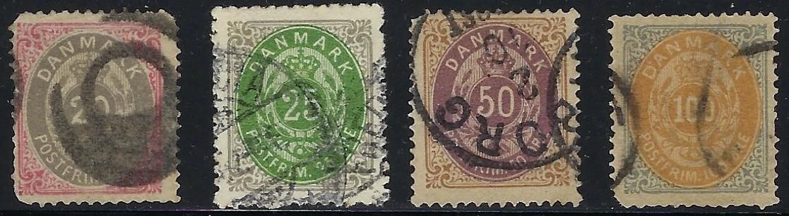 1875 Denmark Lot - Scott 31-34 - Used - As Shown - Some with Minor Flaws