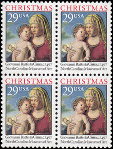 1993 Christmas Madonna Giovanni Block Of 4 29c Postage Stamps, Sc# 2789, MNH, OG