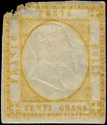 1861 Two Sicilies, Italy 20g Stamp - Sc# 26 - Corner Flaw - Cat-$425!