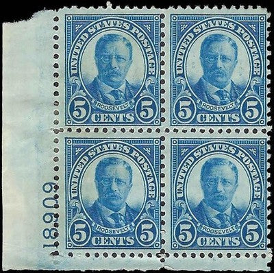 c1927 - Scott 637 President T Roosevelt Plate Block of 4 - MH OG