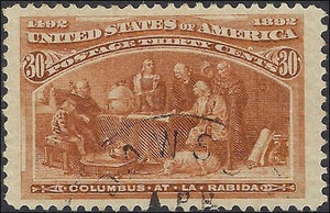 c1893 - Scott 239 30c Columbian Stamp Used - Light Cancel - Nice Centering!