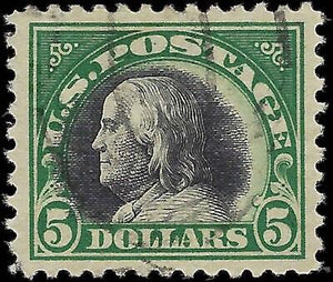 VEGAS - 1918 Franklin $5 - Scott 524 Used - Light Cancel - Nice Centering VF-XF!