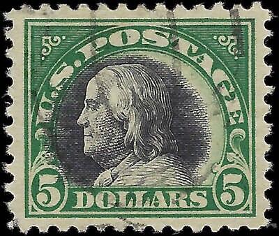 VEGAS - 1918 Franklin $5 - Scott 524 Used - Light Cancel - Nice Centering VF-XF!