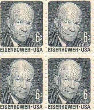 1970 Dwight D. Eisenhower Block of 4 6c Postage Stamps, Scott 1393, MNH, OG