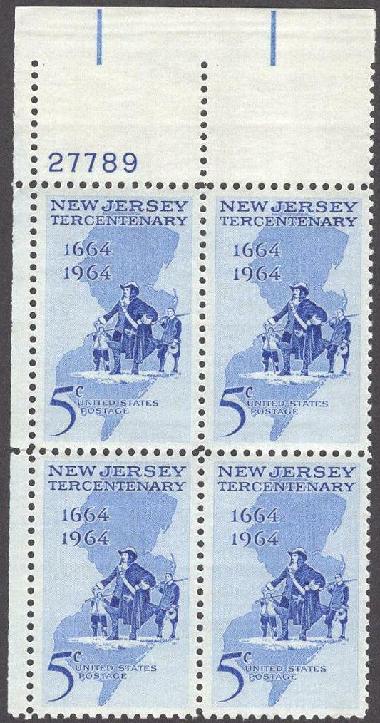 1964 New Jersey Statehood Plate Block Of 4 5c Stamps- MNH, OG - Scott 1247`- CX241