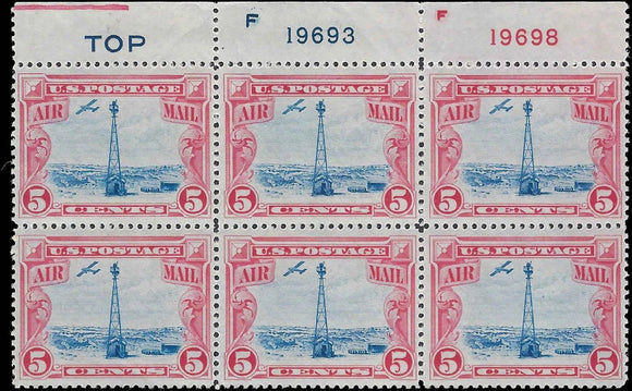 1928 USA Scott C11 Airmail Plate Block of 6 - MNH - Blue 