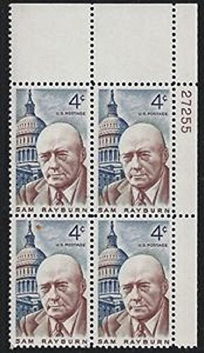 1962 Sam Rayburn Plate Block of 4 4c Postage Stamps, Scott 1202, MNH, OG