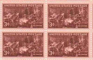 1947 The Doctor Block of 4 x 3c Postage Stamps, Sc#949, MNH, OG
