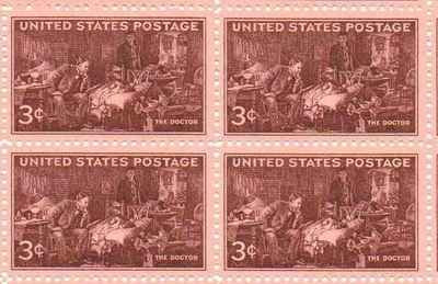 1947 The Doctor Block of 4 x 3c Postage Stamps, Sc#949, MNH, OG