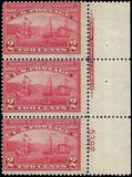 c1909 - #372 2c Hudson-Fulton Imprint Block of 3 - MH, OG