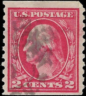 c1914 - USA - Scott 444 - Coil - Vert 10 - SLWM - Flat Plate - Used - Bent Perf