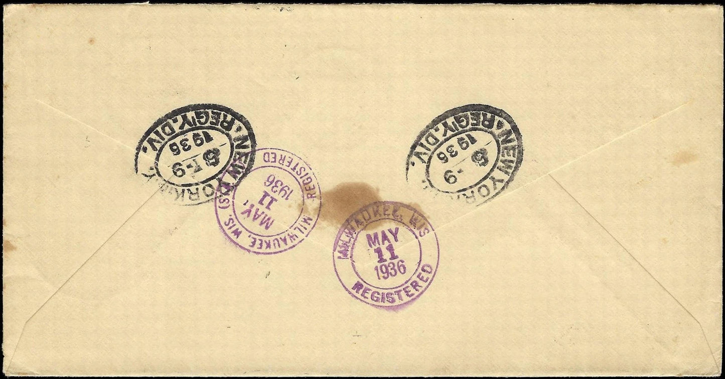 1936 Hindenburg Transported Registered Cover Frankfurt to Lakehurst, NJ