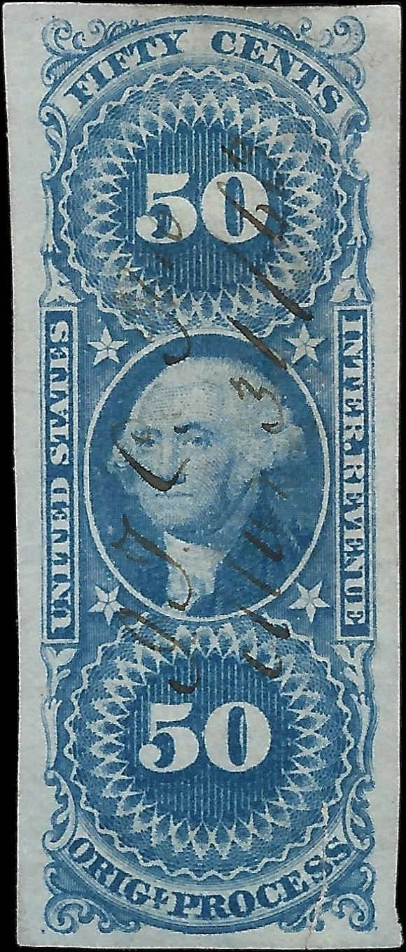 c1862 50c Revenue - Scott R60a Imperf - Nice and Beautifully Centered Example!