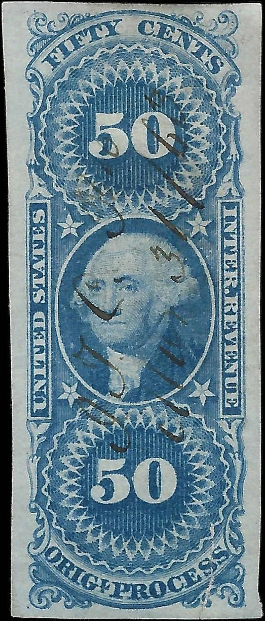 c1862 50c Revenue - Scott R60a Imperf - Nice and Beautifully Centered Example!
