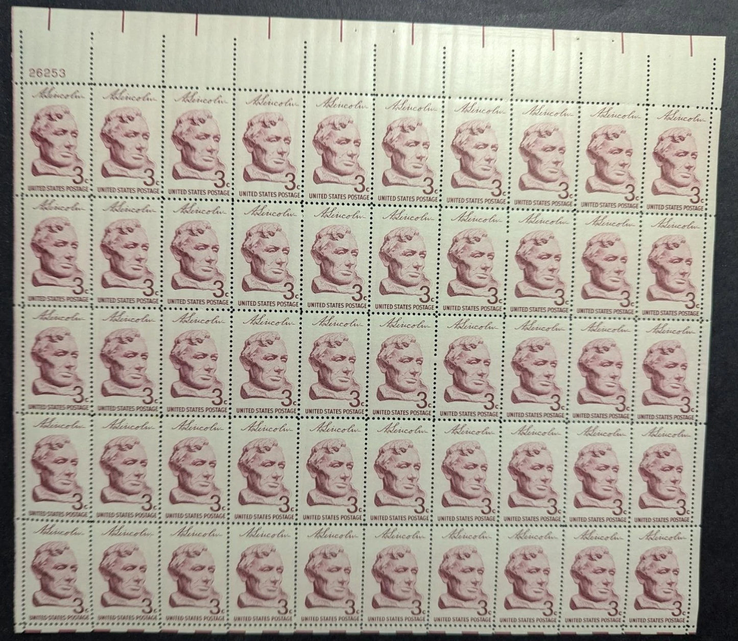 1959 USA 3c Abe Lincoln Sheet -Scott 1114 -MNH, Undisturbed OG -No Sig Flaws