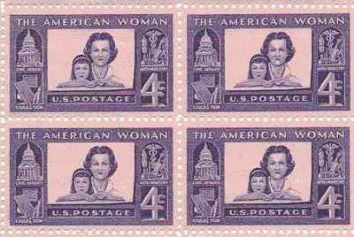1960 The American Woman Block of 4 4c Postage Stamps, Scott 1152, MNH, OG