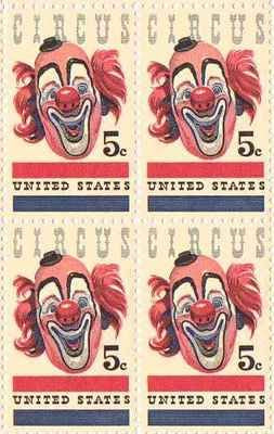1966 American Circus Block of 4 5c Postage Stamps, Scott1309, MNH, OG