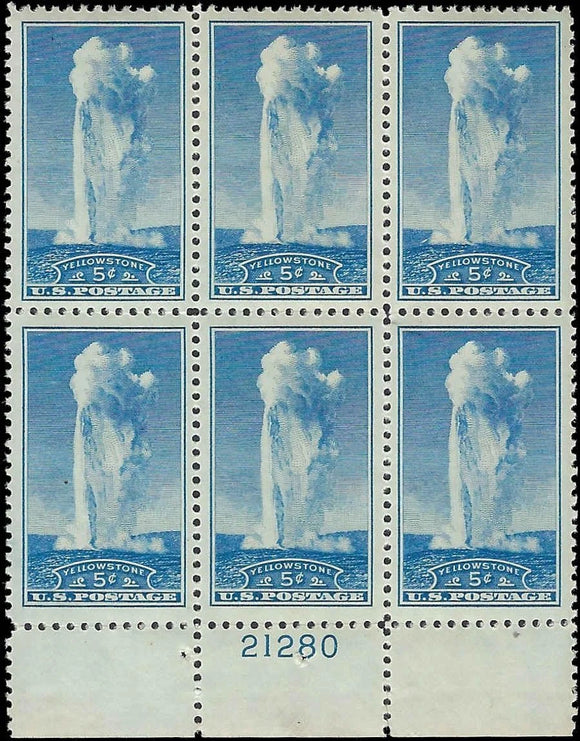 c1934 -Scott 744 Yellowstone National Park Plate Block of 6 -MNH, Undisturbed OG