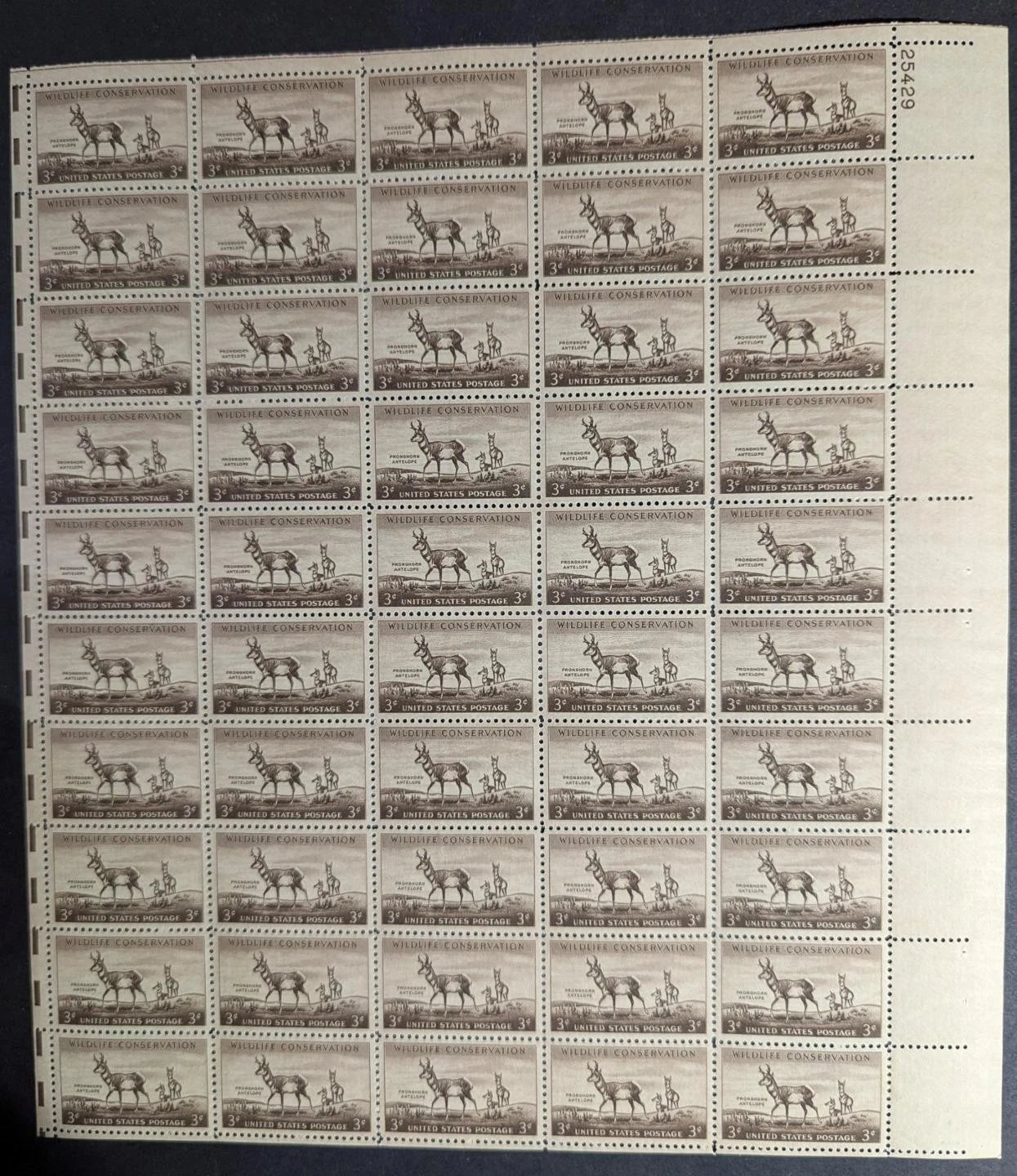 1956 USA 3c Wildlife Sheet -Scott 1078 -MNH, Undisturbed OG - No Sig Flaws