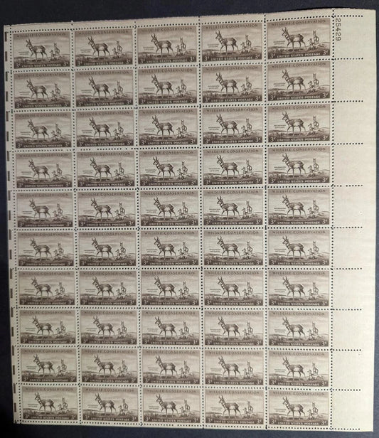 1956 USA 3c Wildlife Sheet -Scott 1078 -MNH, Undisturbed OG - No Sig Flaws