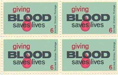 1971 Giving Blood Saves Lives Block of 4 6c Postage Stamps, Scott1425, MNH, OG