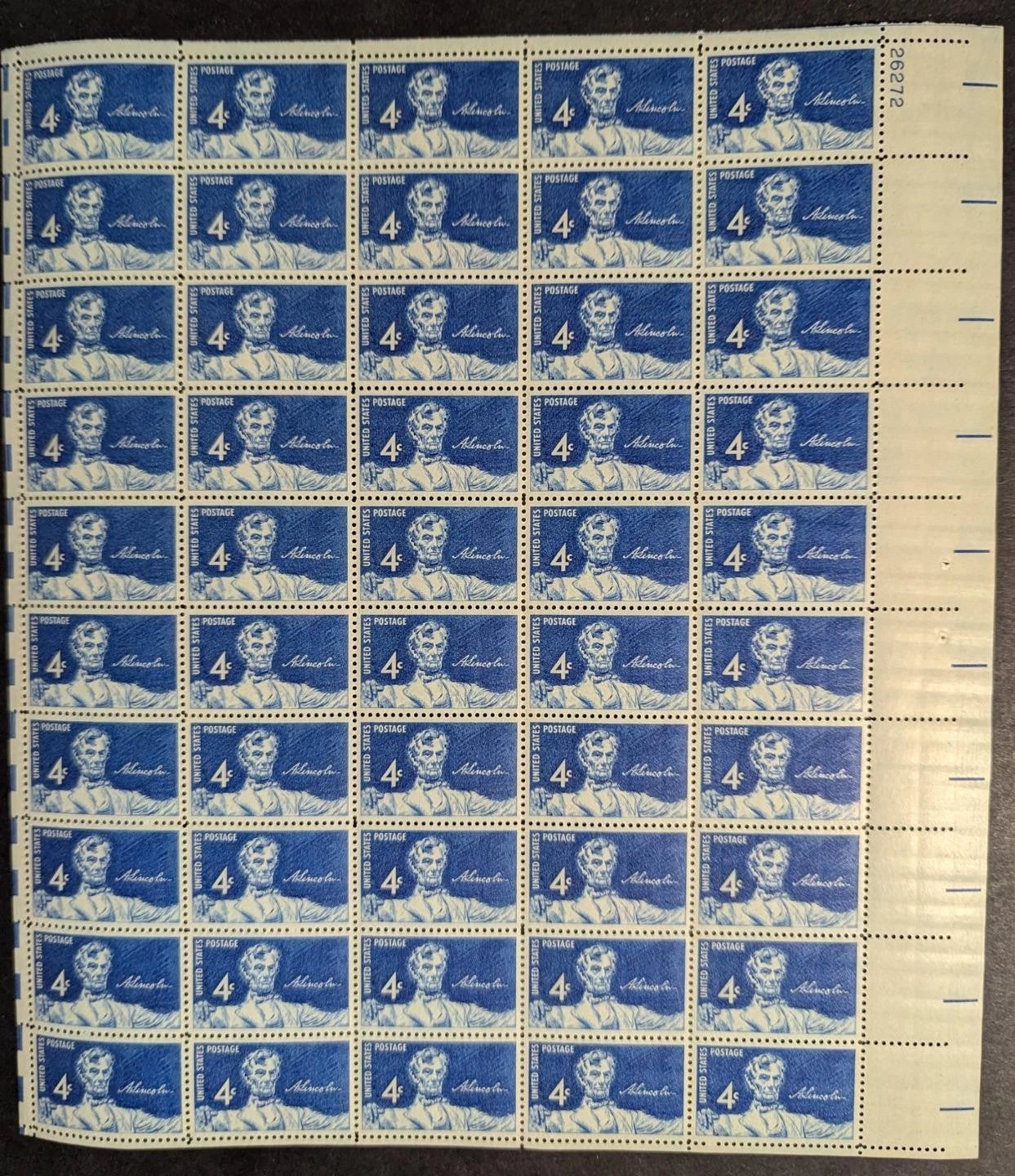 1959 USA 4c Abe Lincoln Sheet -Scott 1116 -MNH, Undisturbed OG -No Sig Flaws