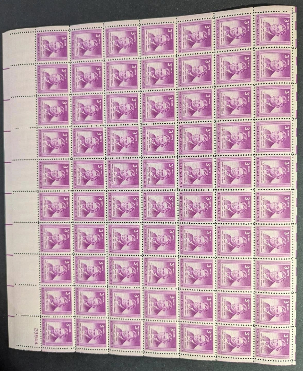 1948 USA Will Rogers 3c Sheet -Scott 975 -MNH, Undisturbed OG -No Sig Flaws