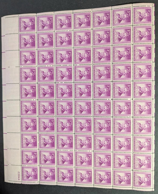 1948 USA Will Rogers 3c Sheet -Scott 975 -MNH, Undisturbed OG -No Sig Flaws