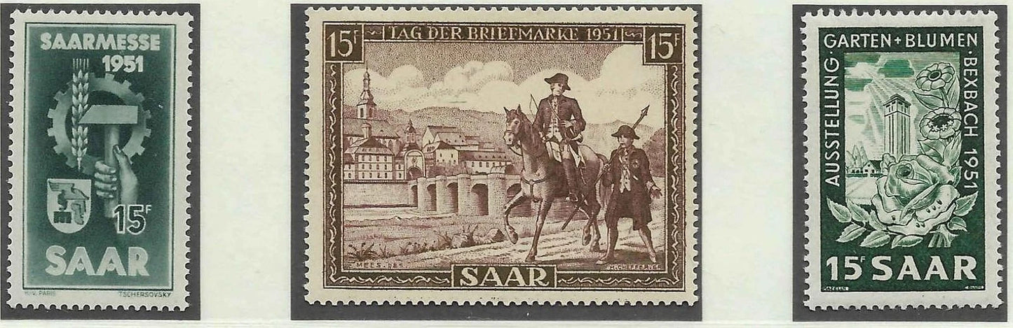 1951 Saar Grouping - Scott 227-229 - MNH, Undisturbed OG - Post Office Fresh!