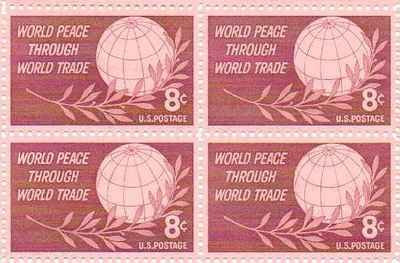 1959 World Peace thru World Trade Block of 4 8c Postage Stamps, Scott1129, MNH, OG