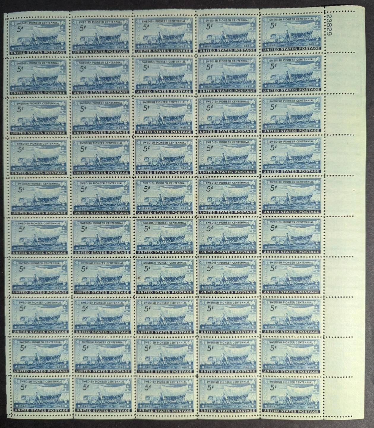 1948 USA Swedish 3c Sheet -Scott 958 -MNH, Undisturbed OG - No Sig Flaws