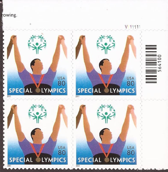 2003 Special Olympics, Plate Block of 4 80c Postage Stamps, Sc#3771, MNH, OG