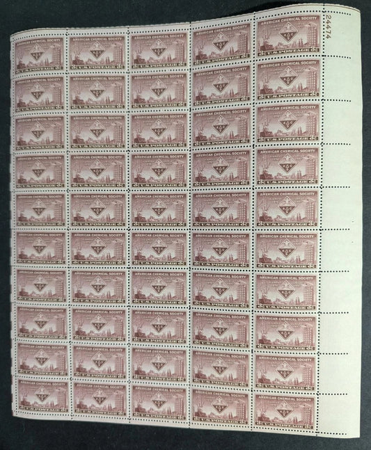 1951 USA Chemical Soc 3c Sheet -Scott 1002 -MNH, Undisturbed OG - No Sig Flaws-2