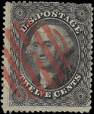 c1859 - Scott 36B Washington 12c Stamp - Used with Red Cancel