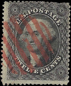 c1859 - Sc# 36B Washington 12c Stamp - Used with Red Cancel