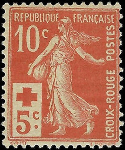 c1914 France 10c + 5c - Scott B2 - MH, OG - Solid with a Short Perf