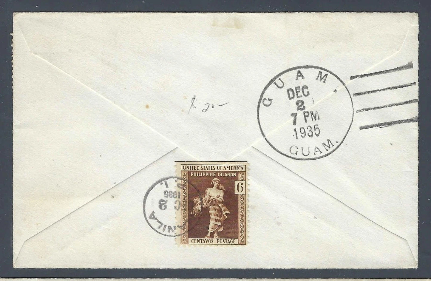 1935 FAM 14 First Flight Cover Manila Philippines to Guam Initial Flight Ovpt