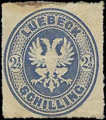 c1863 Lubeck, Germany 2-1/2s - Scott 11 - Mint Previously Hinged - Small Thin Top