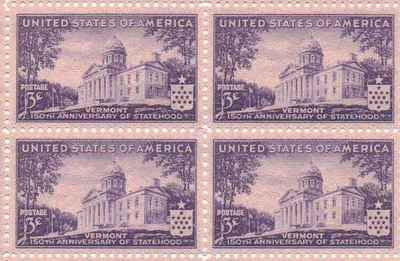 1941 Vermont Statehood, Block 4 3c Postage Stamps, Scott903, MNH, OG