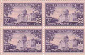 1941 Vermont Statehood, Block 4 3c Postage Stamps, Sc#903, MNH, OG