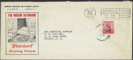 1940 Philippines Illustrated Cover Pan American Airways Cavite Navy Yard