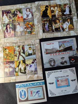 Box of Misc International Stamps, Souvenir Sheets & More - 53 Photos