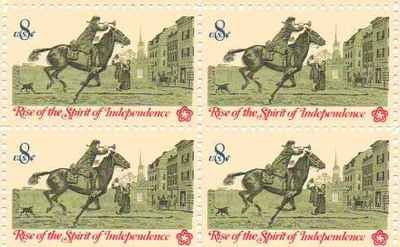 1973 Colonial Post Rider Block of 4 8c Postage Stamps, Scott 1478, MNH, OG