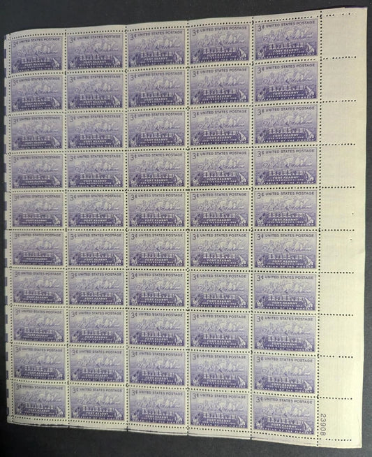 1948 USA Ft Kearny 3c Sheet -Scott 970 -MNH, Undisturbed OG -No Sig Flaws