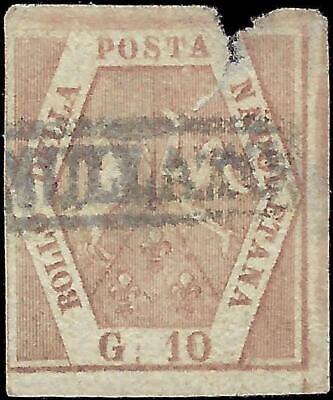 VEGAS - 1858 Two Sicilies, Italy 10g Stamp - Scott 5 - Used - Tear & Thin - FV174