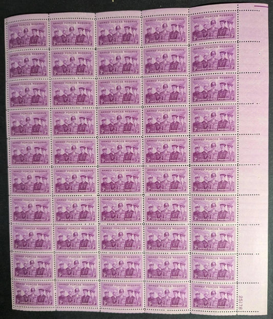 1955 USA 3c Armed Reserve Sheet -Scott 1067 -MNH, Undisturbed OG - No Sig Flaws